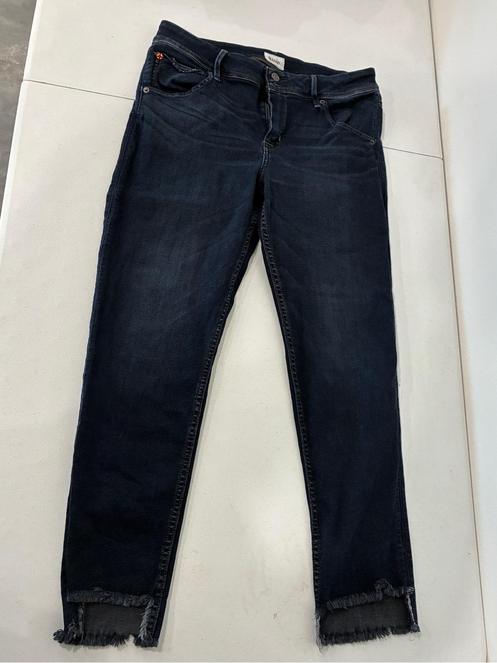 Hudson Dark Wash Raw Hem Straight Jeans Flap Pocket Size 31 Stretch